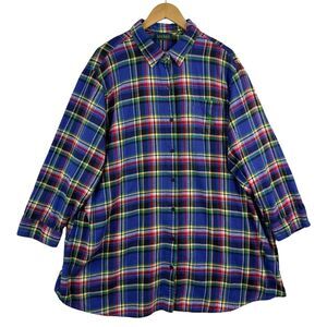 Lauren Ralph‎ Lauren Flannel Shirt Womens 3XL Blue Red Green  Plaid LRL Logo
